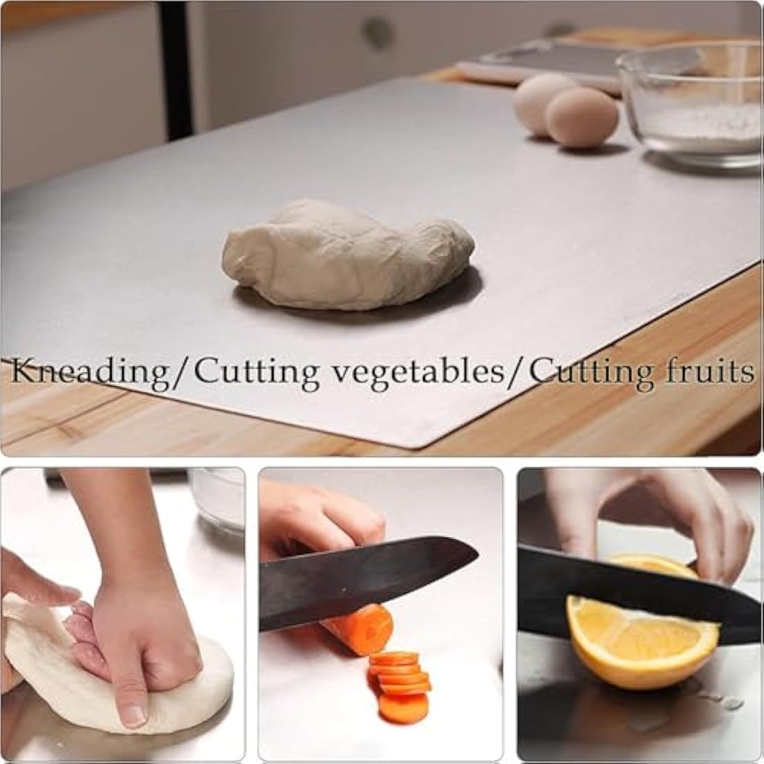 uyoyous Stainless Steel Cutting Board 80 x 50cm Large Chopping Board Pastry Board Worktop with Rolling Pin, Kitchen Cutting Mat for Kneading Pastry Meat Vegetables Bread