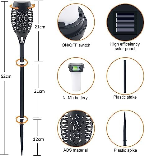 Solar Lights Outdoor Garden, 12 Pack Solar Flame Lights LED Warm Flickering Flames Waterproof Solar Torch Lights Garden Ornaments Landscape Lighting Auto On/Off for Pathway Yard Patio Decoration(Warm)