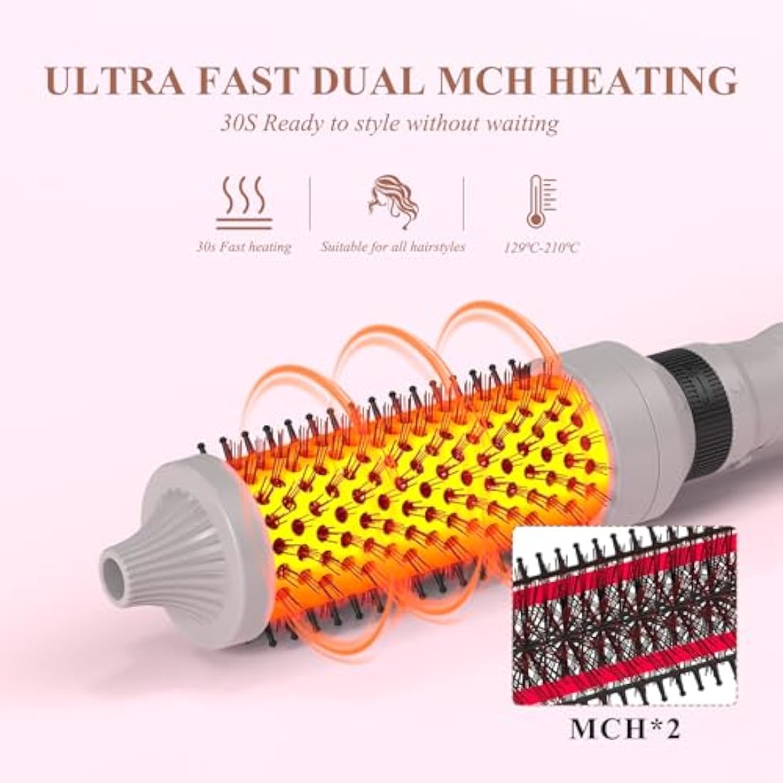 Thermal Brush 3 in 1 Set, Ionic Heated Round Curling Create Volume & Smoother Hair Style for Fully Dried Hair, Ceramic Fast Heating Curling Iron Brush with Temperature Lock & Auto-Power Off (Silvery)
