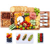 hecef Acacia Wood Cheese Board Set, Cheese Platter with 2 Slide-Out Drawers& Cutlery Set& Snack Plates& Marble Cheese Slate, Charcuterie Board for Serving Housewarming Gifts (White)