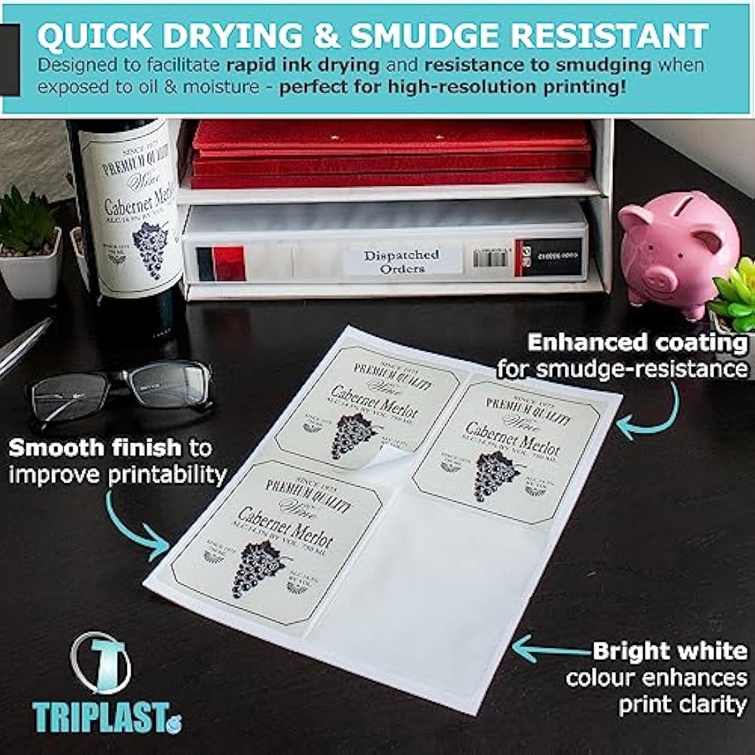 Triplast 50 x Multipurpose A4 Label Sheets - 44 Per Sheet (48 x 25mm Each) - Easy Peel White Labels Inkjet & Laser Printer - Address Labels, Shipping Labels, File Labels, DIY Stickers (TPA4L0440050)