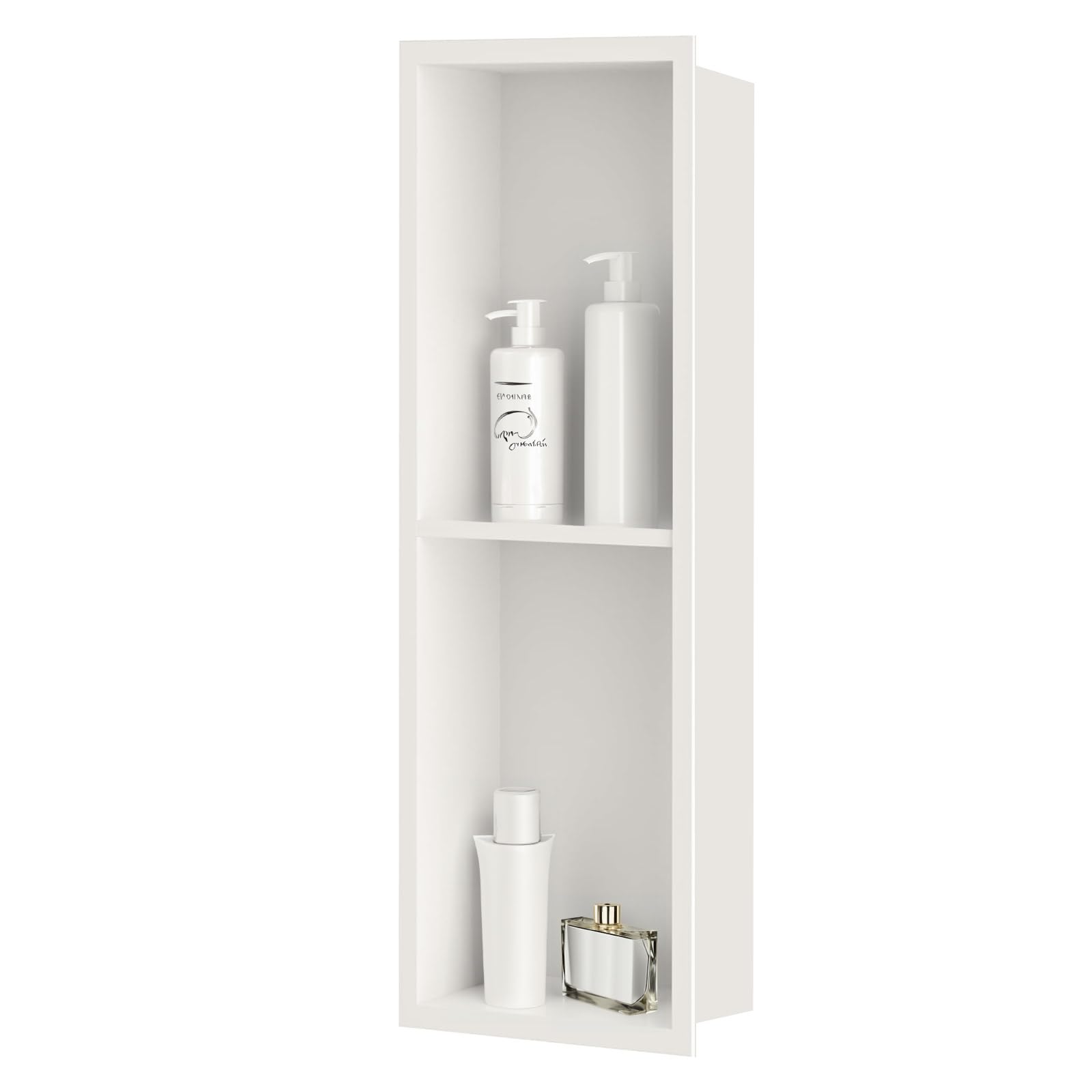 sunrik Shower Niche, Embedded Shower Niche Stainless Steel, Shower Niche with Shelf 20?60?10 cm, Warm white