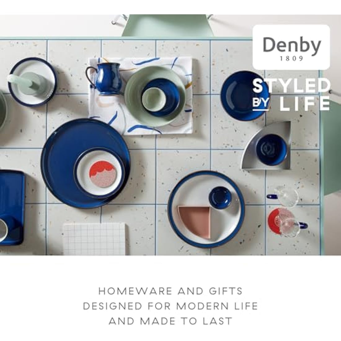 Denby - Imperial Blue Medium Plates Set of 4 - Dishwasher Microwave Safe Crockery 22cm - Royal Blue, White Ceramic Stoneware Tableware - Chip & Crack Resistant Lunch Plates