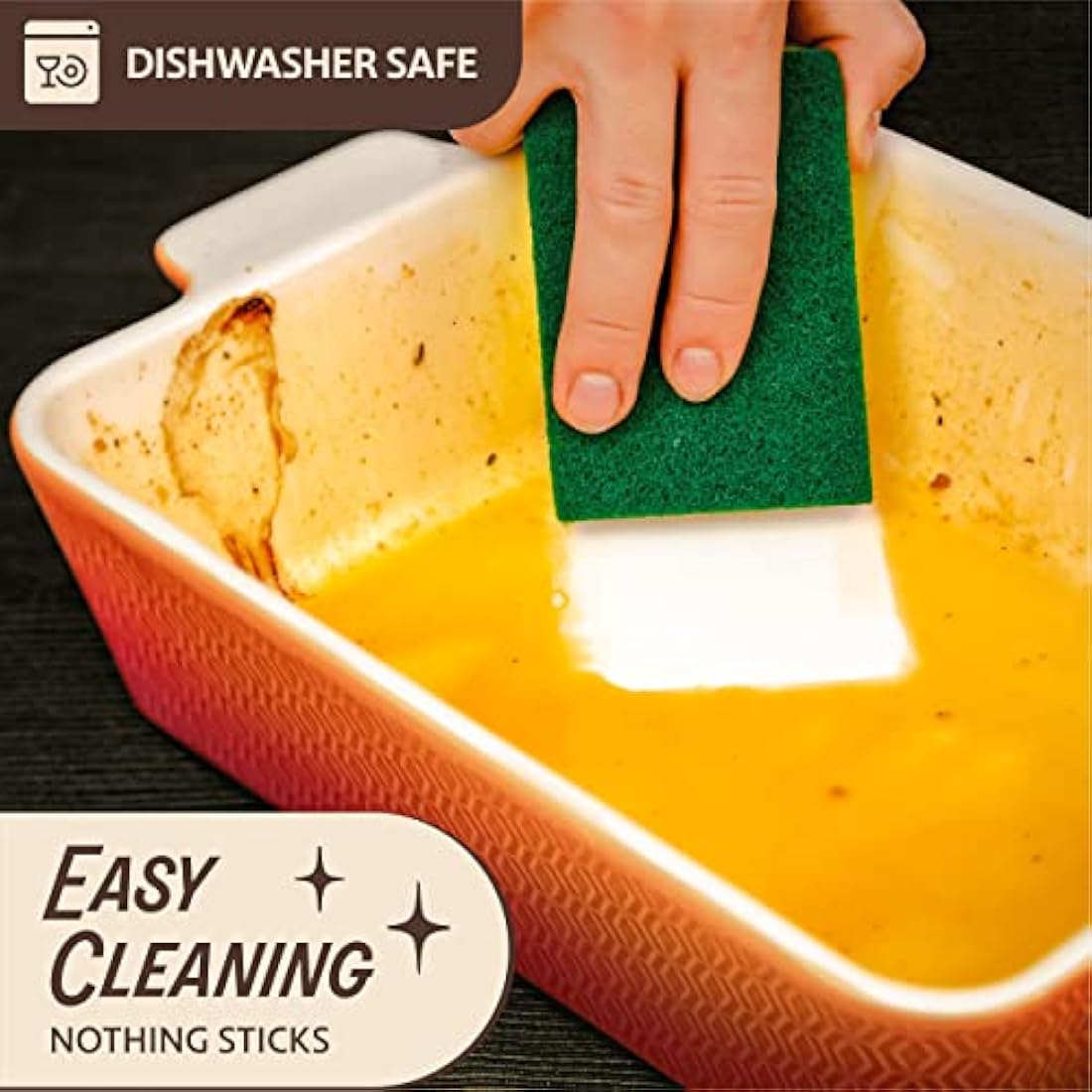 Ceramic Casserole Dish 28cm - Large Baking Dish for Lasagne, Tiramisu - Non-stick Rectangular Bakeware - Extra High Edge - Oven & Dishwasher Safe - Orange