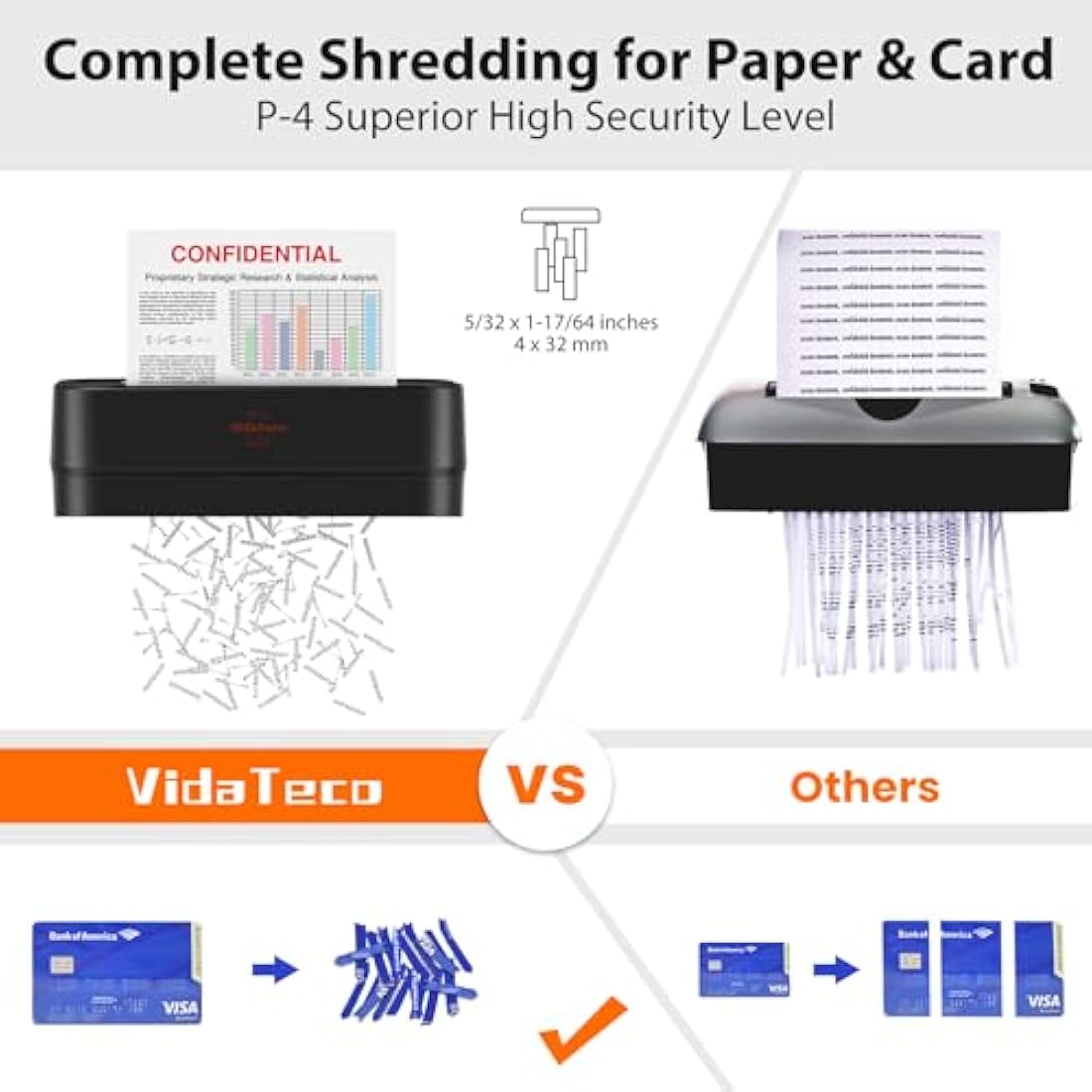 VidaTeco Cross-Cut Shredder, Heavy Duty 6 Sheet Shreds Paper/Card/Staple/Clip Paper Shredder for Home Office, High-Security Level P-4 Jam Proof System 11.5L Liftout Basket Black