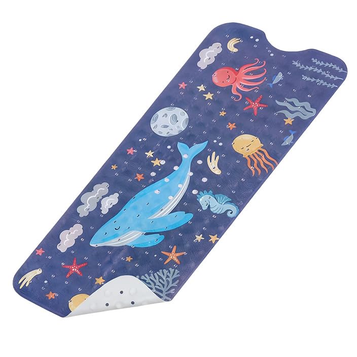Kids Bath Mat Non Slip Blue Whale Design - 100x40cm Extra Long Anti Mould Kids Bath Mat, Machine Washable Toddler Shower Mat with Suction Cups for
