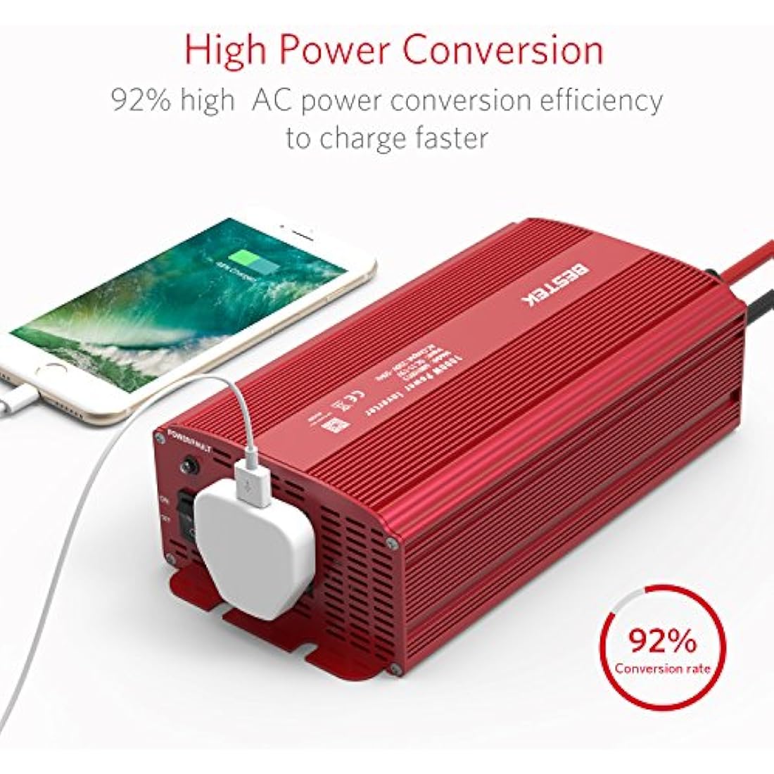 BESTEK 1000W Power Inverter 12V to 240V 230V Voltage Converter with Car 10-gauge Terminal Connection Wire for Battery