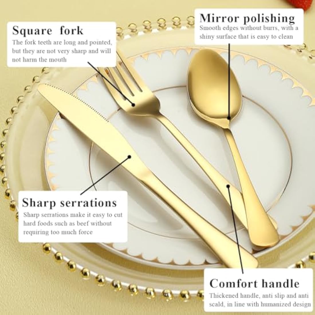 ReaNea Gold Cutlery Set 60 Pieces Service for 20, Stainless Steel Knives Spoon Forks Set for Wedding, Parties, Evens, Home, Gift for Thanksgiving, Christmas