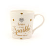 Leave a Little Sparkle Wherever You Go Diamante Love Heart White & Gold Fun Dotty Novelty Fine China Mug with Presentation Box