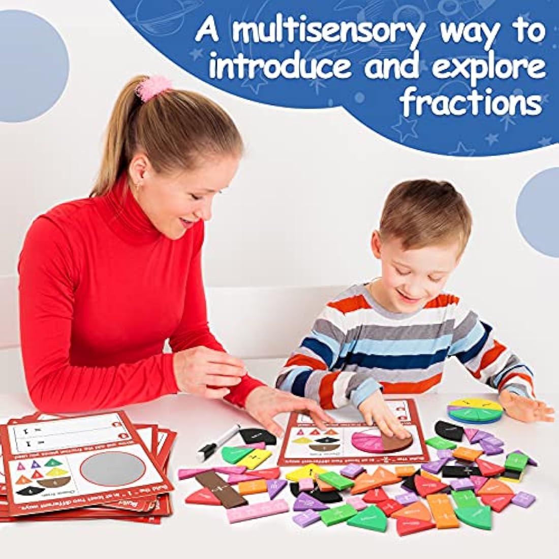 Torlam Magnetic Fraction Tiles & Fraction Circles Activity Set - Math Manipulatives for Elementary School - Fraction Magnets & Resources - Fraction Strips & Bars