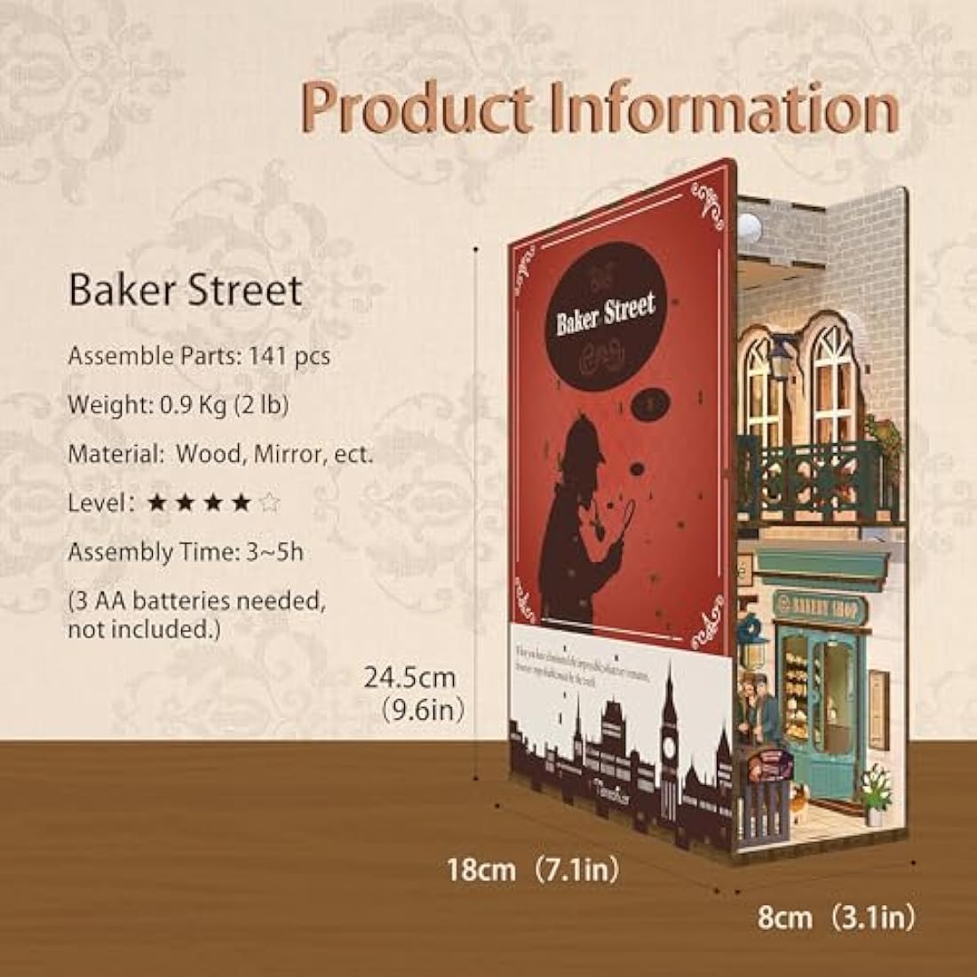 Tonecheer DIY Book Nook Kit Wooden Model Kit 3D Puzzle for Adults to Build Miniature House Kit Dollhouses Miniature House Kit Craft Kit with Light Christmas Birthday Gifts(Baker Street)