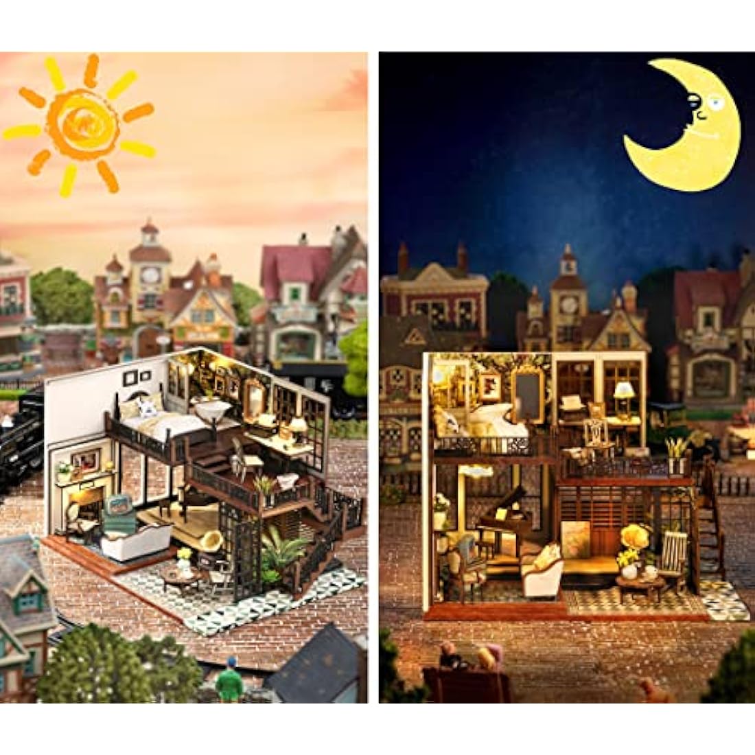 Spilay DIY Miniature Dollhouse Wooden Furniture Kit,Handmade Mini Crafts Modern Villa Model with Dust Cover & Music Box,1:24 Scale Creative Doll House Toys (LV002) (Time Impression)