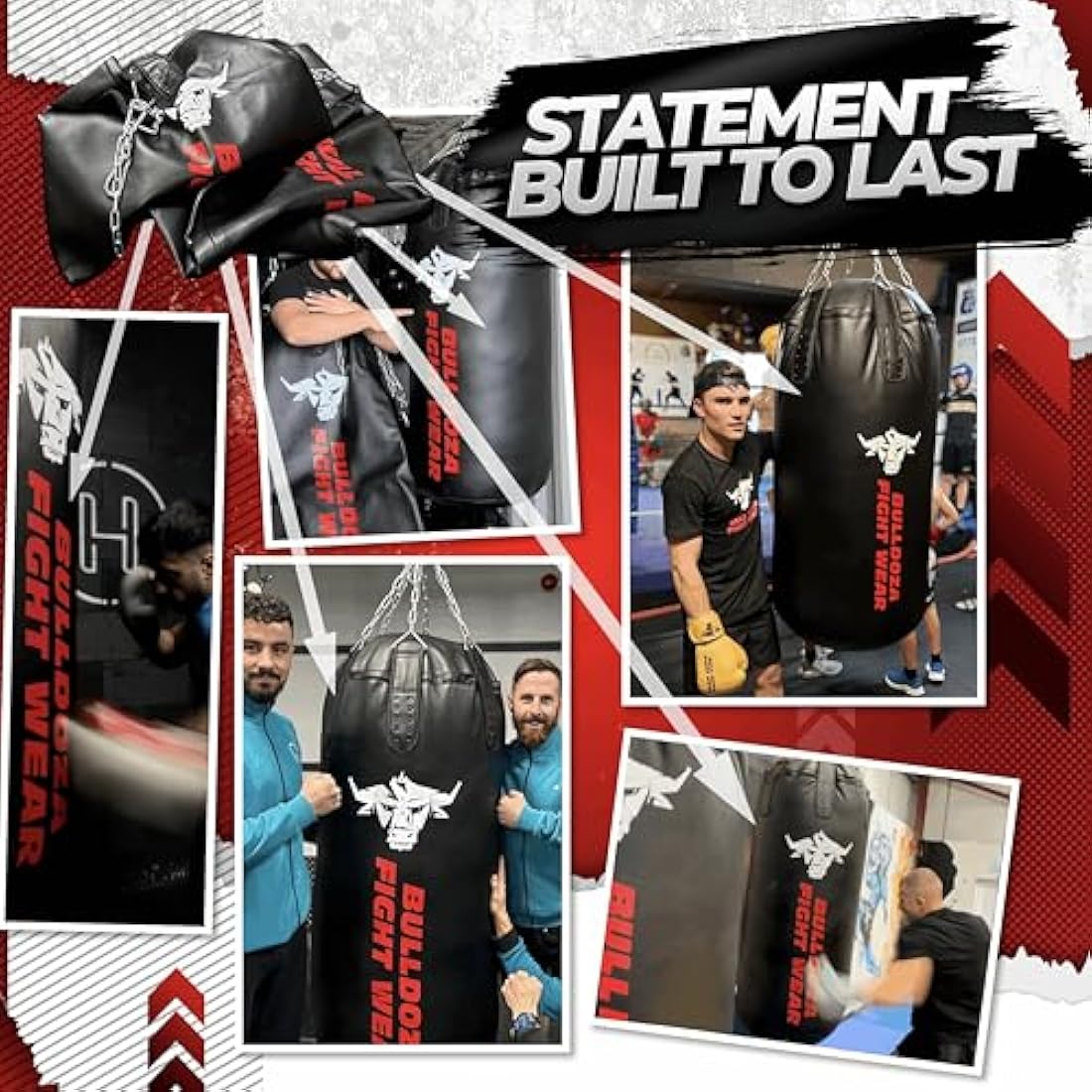 Jumbo Huge XXL Bull Doza Fight Wear Heavy-Duty Self-Fill Punching Bag - Punch Bag with Hanging Chains, Swivel, Carabiners - Boxing Bag for MMA, Kickboxing, Muay Thai, Martial Arts
