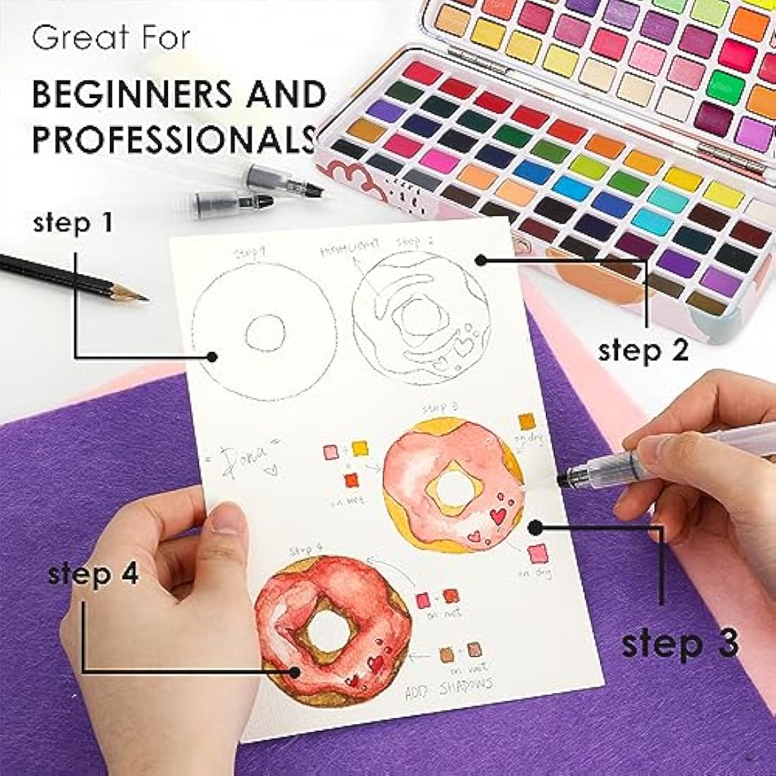 Grabie Watercolor Paint & Paint Material Set 100 Colors with Water Markers and Drawing Pencil, Ideal for Kids and Adults, Art Supplies, Perfect Kit