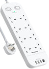 Extension Lead with USB Slots, 8 Way Outlets Power Strip with 4 USB Ports, 1800J Surge Protection Double Switch Plug Extension with 1.8M Braided