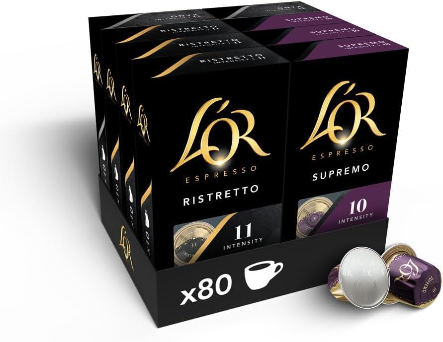 L'OR Espresso Intense Coffee Pods Variety Bundle (Pack of 8, Total 80 Capsules) Nespresso?* Compatible