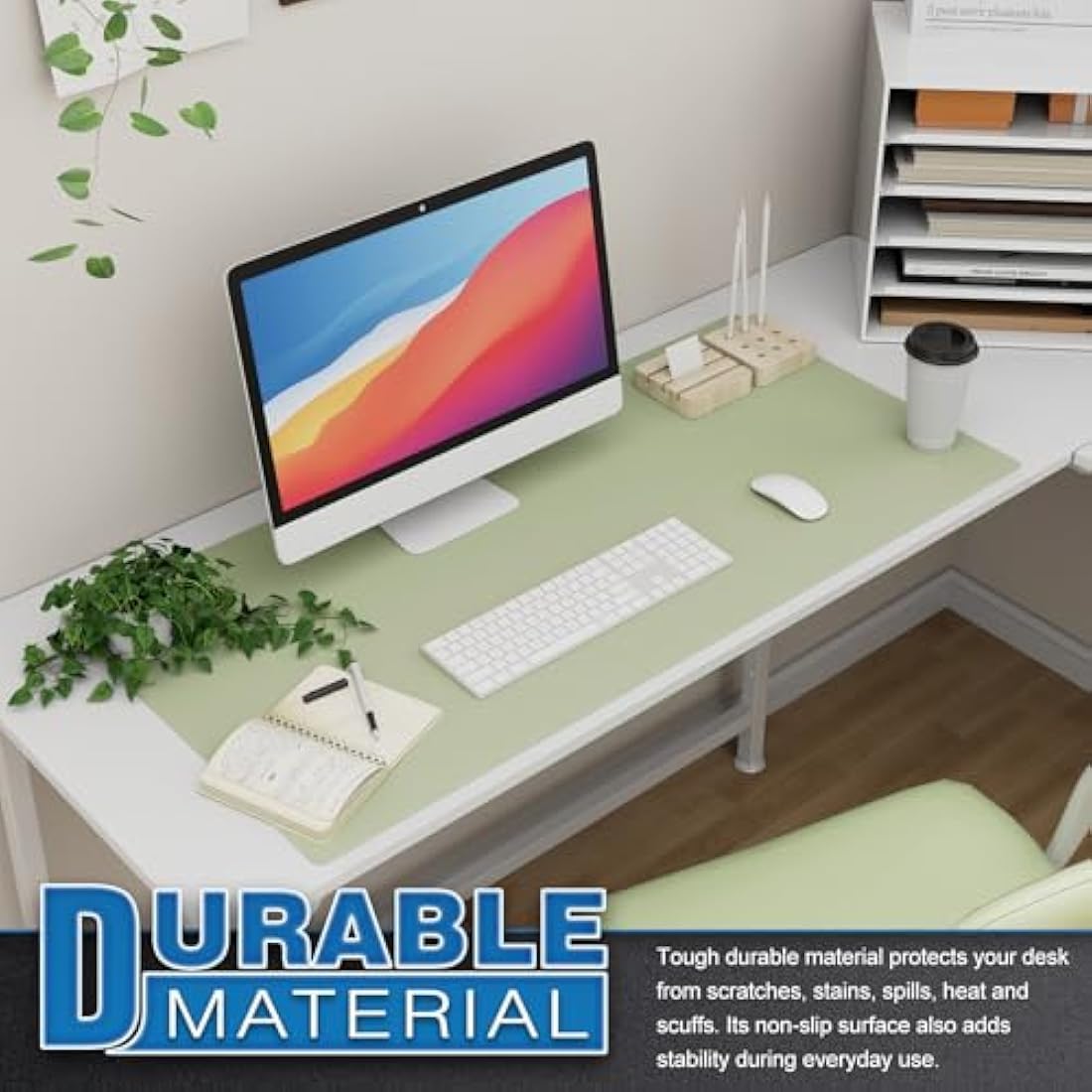 K KNODEL Large Office Leather Desk Mat, Mouse and Keyboard Pad, Computer and Laptop Mat, Desktop Protector and Cover, Writing Pad and Blotter (90x43cm, Light Green)