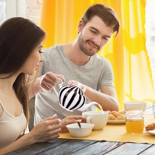 London Boutique teapot with Infuser - Tea Pot infusers for Loose Tea -700ml Capacity Perfect 2 Cup teapot -Easy Grab Handle Teapots (Black Strips)
