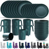 Kyraton Plastic Dinnerware Sets of 32 Pieces Service for 8, Unbreakable and Reusable Light Weight Plates Mugs Bowls Dishes Easy to Carry and Clean Microwave Safe BPA Free Dishwasher Safe