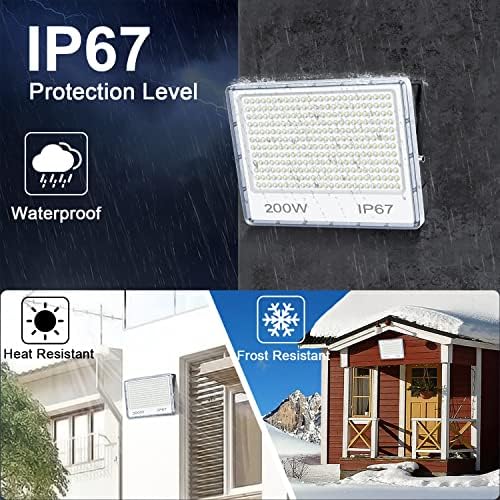 YIQIBRO 200W LED Floodlight Outdoor 2 Pack, IP67 Waterproof Outside Security Lights, 20000LM 7000K Cool White LED Floods Light Outdoor Spotlight for Garden, Garage, Warehouse, Workshop, Factory