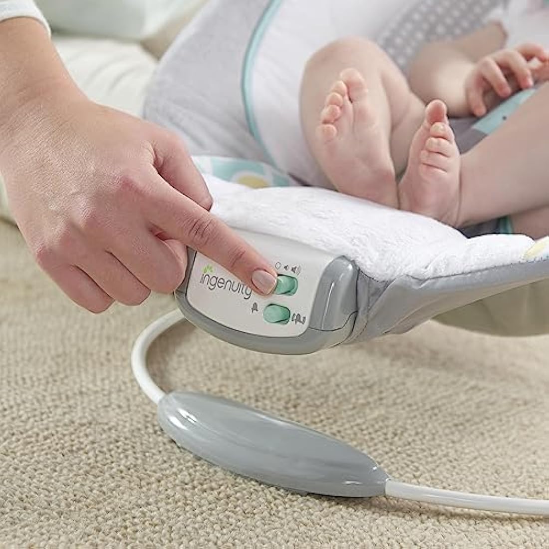 Ingenuity, Soothing Baby Bouncer Chair with Soothing Vibrating Infant Seat, Morrison - 8 Melodies, Removable Toy Bar with 2 Plush Toys, Volume Control, 3-Point Harness, Newborn 0-6 Months