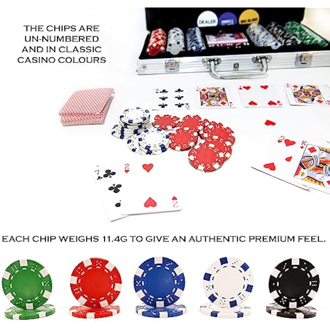 M.Y Texas Hold'em Poker Set - 500 Piece Set in Aluminium Case with 11.5g Heavyweight Poker Chips 2 Decks of Playing Cards Dealer Big Blind and Small Blind Buttons and 5 Dice