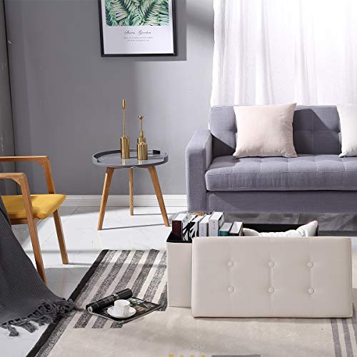 BRIAN & DANY Faux Leather Ottoman Storage Box, Toy Storage and Ottoman Bench with Cover - 76 x 38 x 38 cm (Cream)