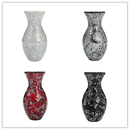 London Boutique Vases Mosaic Black Large small 12" or 16" Decorative Glitter Sparkle vase gift H28 (Small, Black Silver)