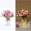 KELINGO Artificial LED Pink Rose Flowers with Glass Vase, Flower Arrangement for Table Centerpiece, Home Office Wedding Decoration
