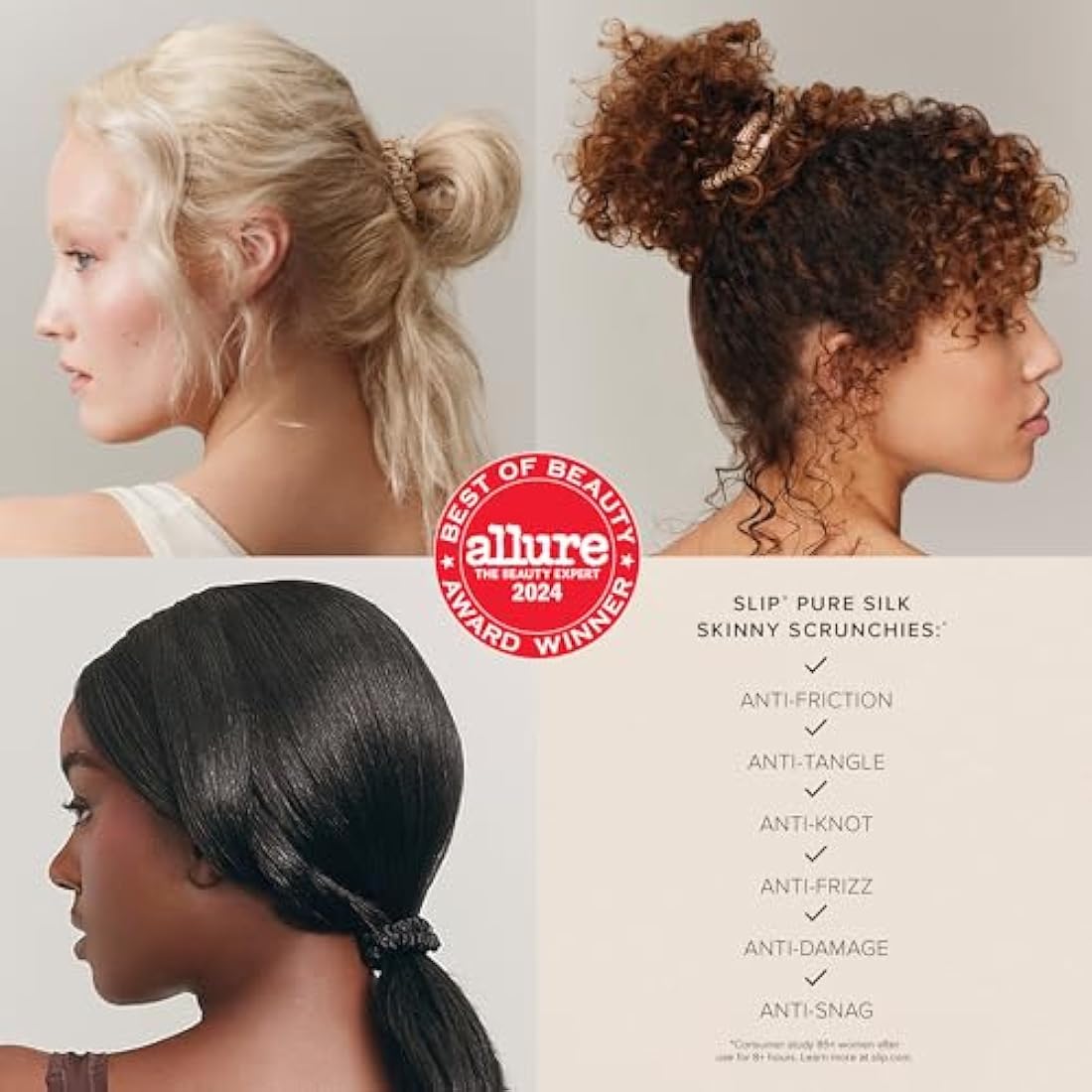 slip Skinny Brown Scrunchies - Back to Basics - Anti-Crease, Anti-Breakage Slipsilk Design Protects Delicate Hair - Includes 4 Pure Silk Scrunchies - 4 Pack