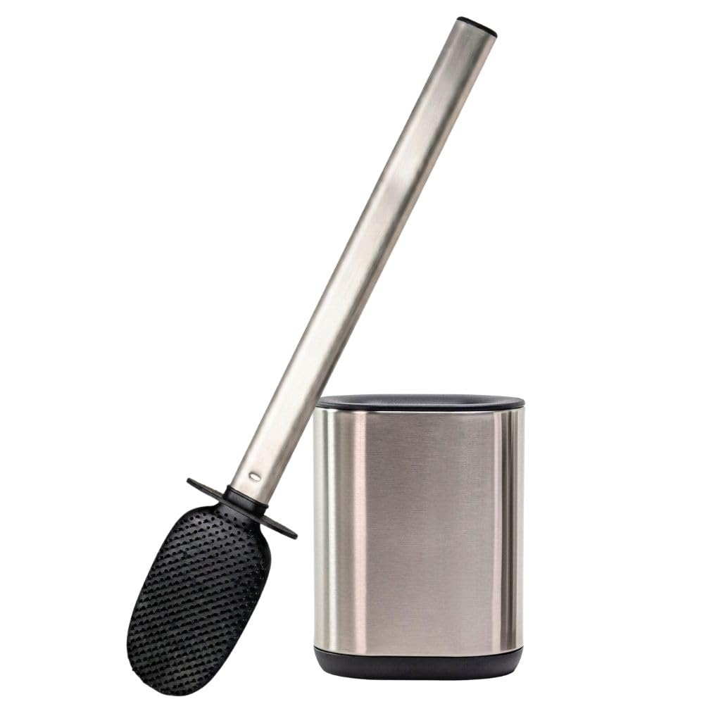 Erreke Silicone Toilet Brush with Stainless Steel Holder, Flexible TPR WC Brush for Better Cleaning, Wall Mount without Drilling, Hygienic and
