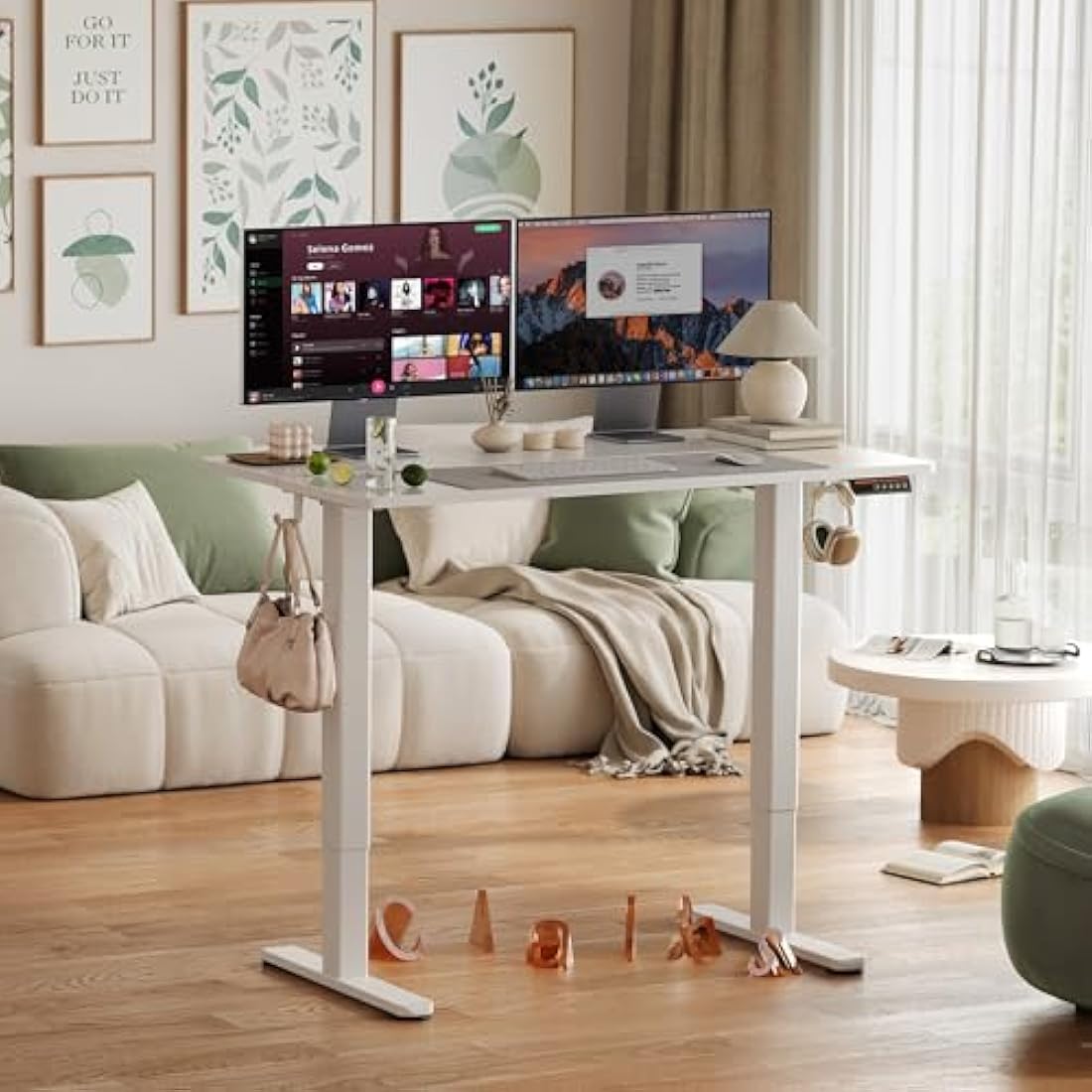 Claiks Electric Standing Desk, Adjustable Height Stand up Desk, 100x60 cm Sit Stand Home Office Desk with Splice Board, White Frame/White Top