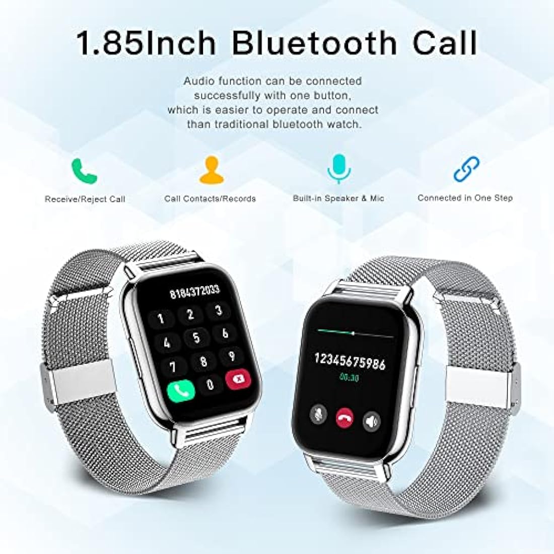 Popglory Smart Watch for Women Men Answer/Make Calls, 1.85" Smartwatch 44mm 2 Straps & Split Screen, 100+ Sports Fitness Watch with Blood Pressure/Oxygen/Heart Rate Monitor for iOS and Android
