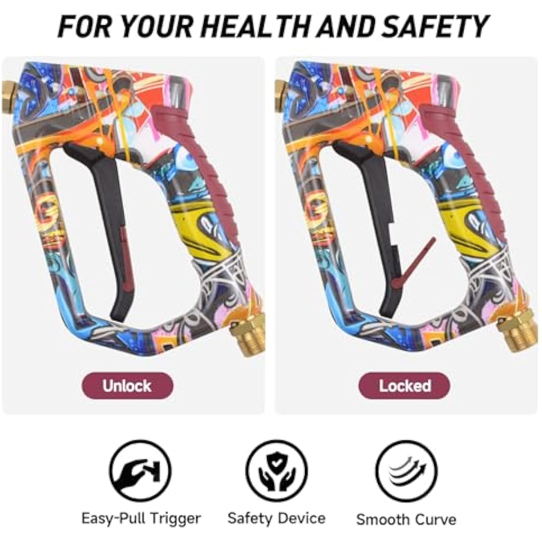 OHAYORI Pressure Washer Gun Heavy-Duty Trigger Gun with 5 Quick Release Spray Nozzles, M22-14mm Adaptor Inlet & 1/4'' Quick Connect Outlet Short Gun,4000PSI Colorful Power Wash Handle for Car Cleaning