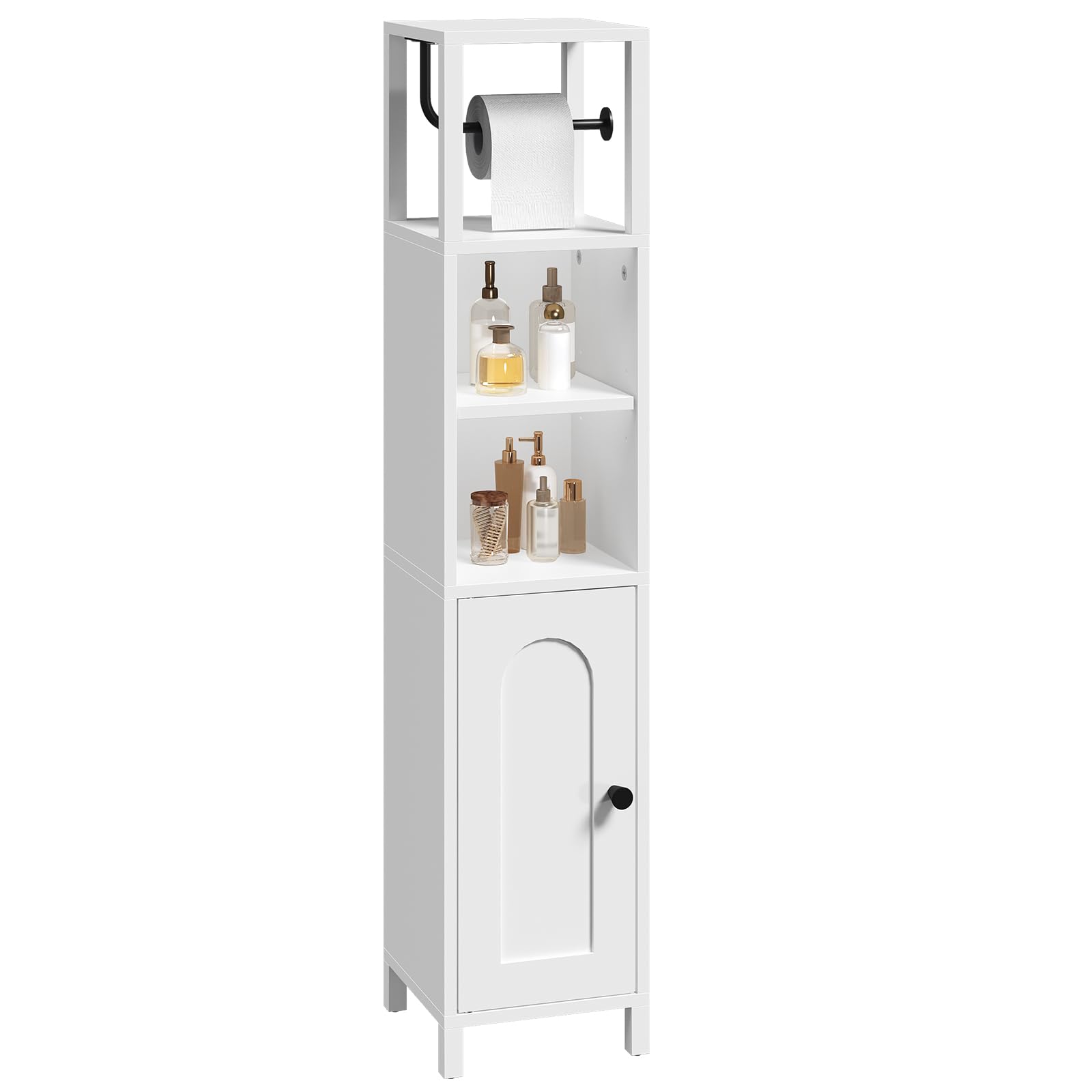 MAHANCRIS Slim Bathroom Floor Cabinet, Bathroom Storage Organizer Rack Stand, Corner Storage Cabinet with Adjustable Shelves and Toilet Paper Holder,