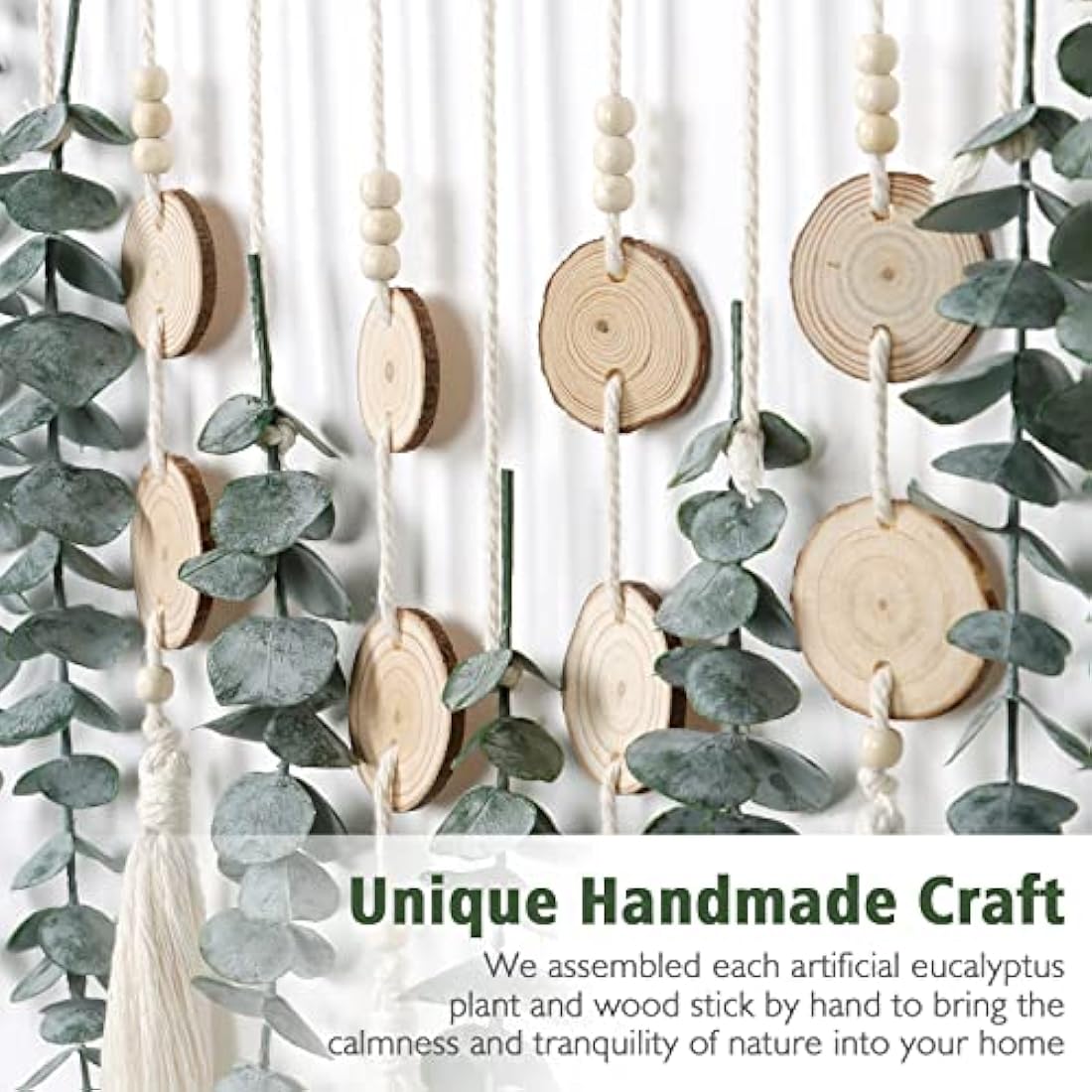 Weldomcor Artificial Eucalyptus Wall Hanging Decor Greenery Boho Chic Home Decorations Farmhouse Rustic Plants with Wooden Stick for Bedroom Living Room Apartment Ornament Gift (Green-3)