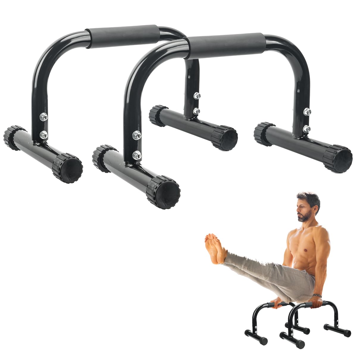 KingMile Parallettes Bars, Push Up Bars Strength Training For Handstands, Full Planche & Dips, Calisthenic, [16.6x10x10in] Push Up Stands Handle for