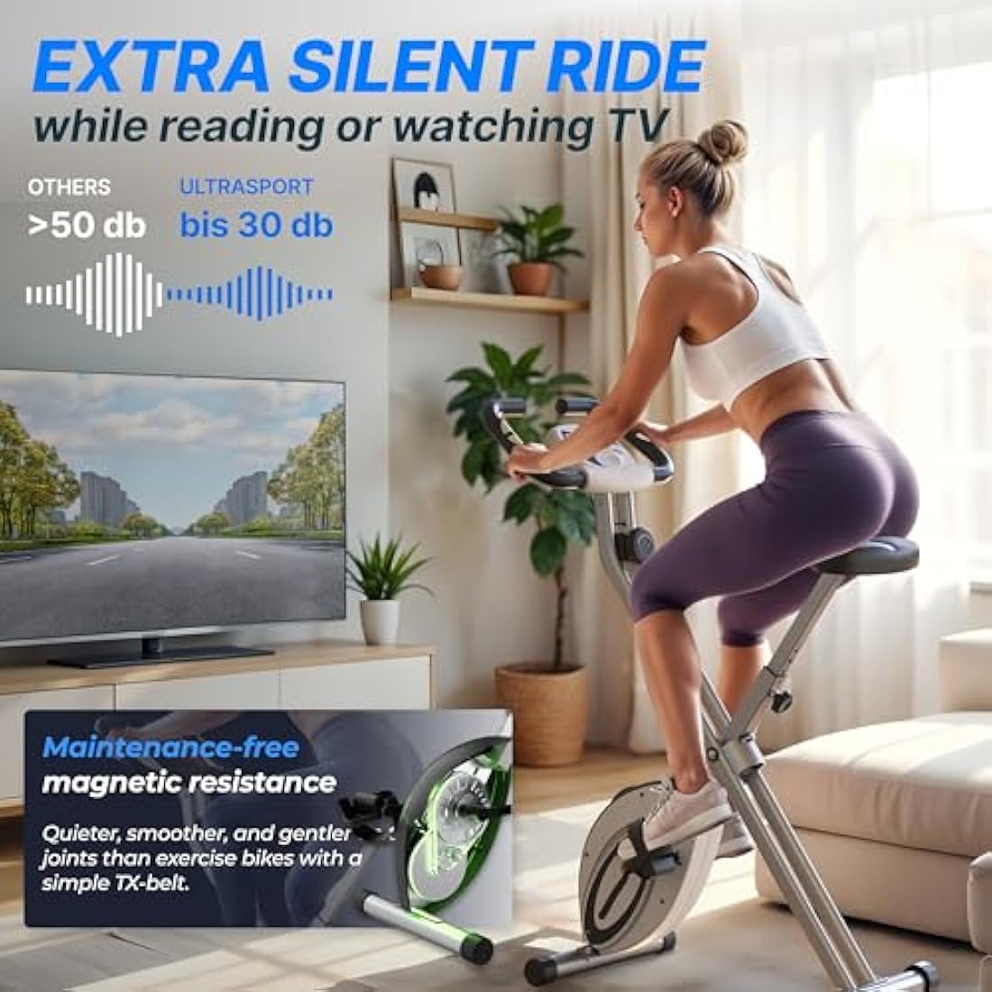 Ultrasport F-Bike Folding Exercise Bike - Extra Silent with Relax Foam Seat and LCD Display - Exercise Bikes for Home Use, Exercise Bike Foldable, Indoor Bike, Stationary Bike