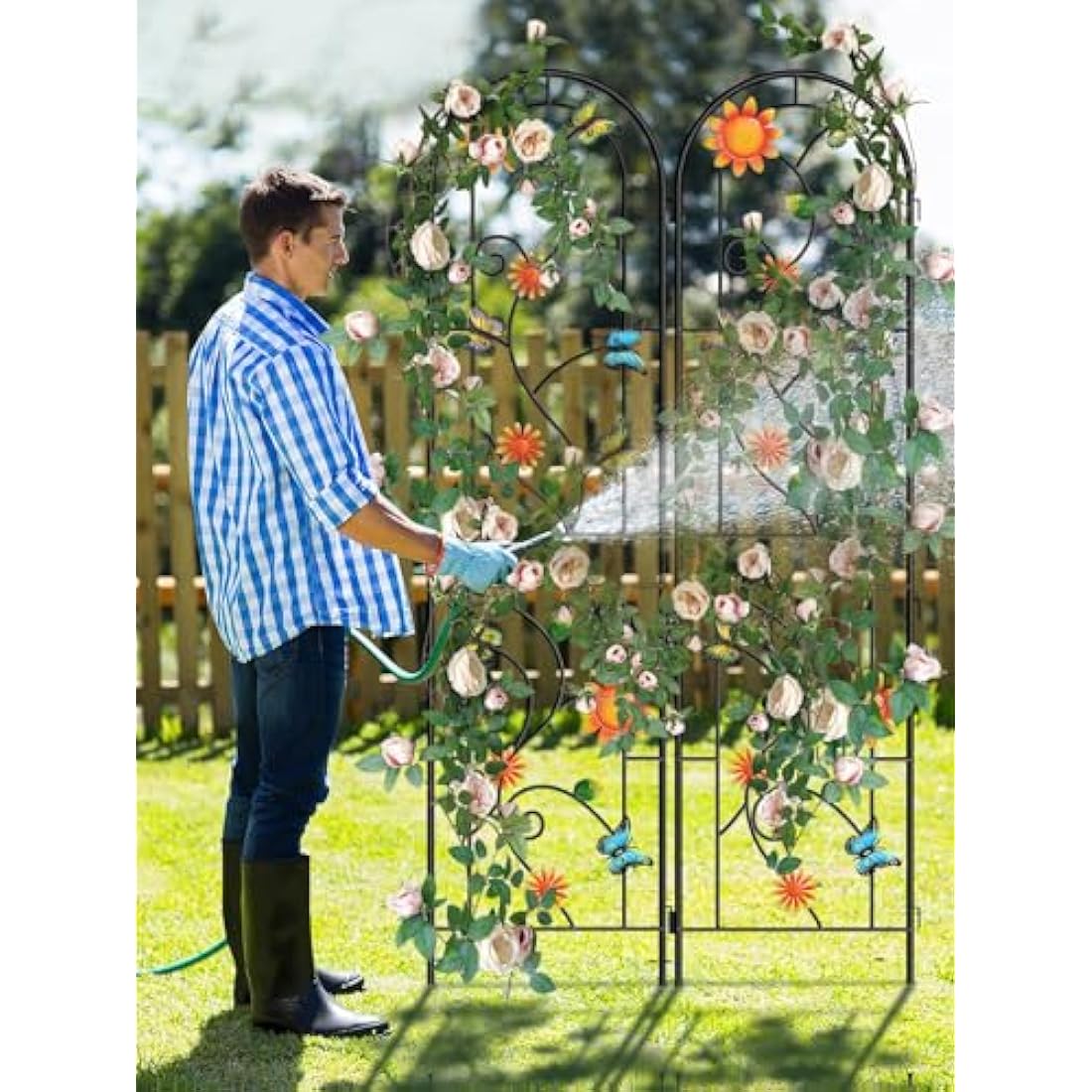 2.2 M Garden Trellis for Climbing Plants, Kalolary 4 Pack Colorful Butterfly Garden Climbing Trellises Frame Rustproof Metal Potted Plant Climbing Support for Backyard Outdoor Flower Vegetable Vines