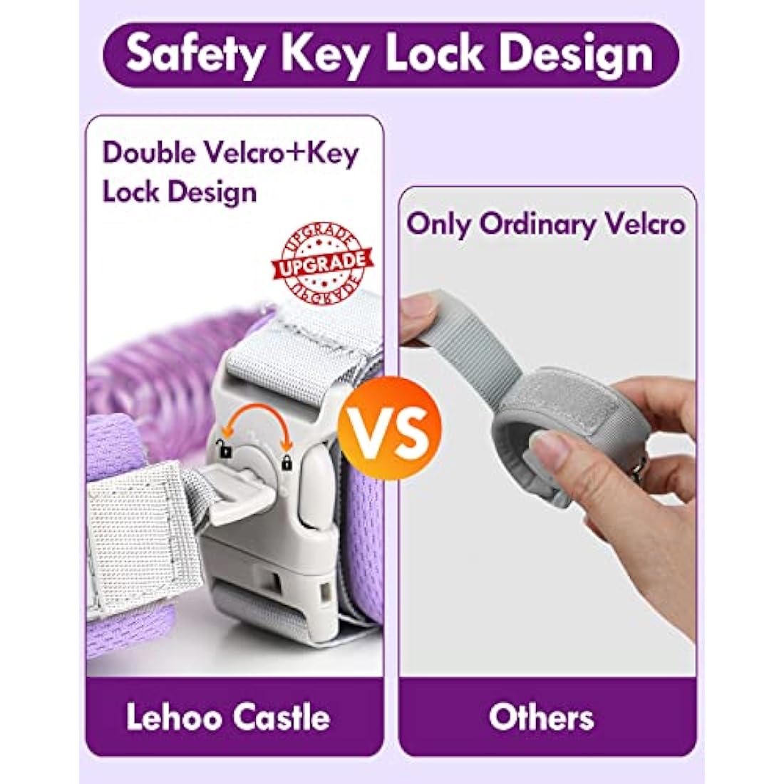 Lehoo Castle Baby Reins Anti Lost Wrist Link,Toddler Reins with Lock for Walking, Child Safety Harness Walking Leash for Children Boys and Girls (Purple)