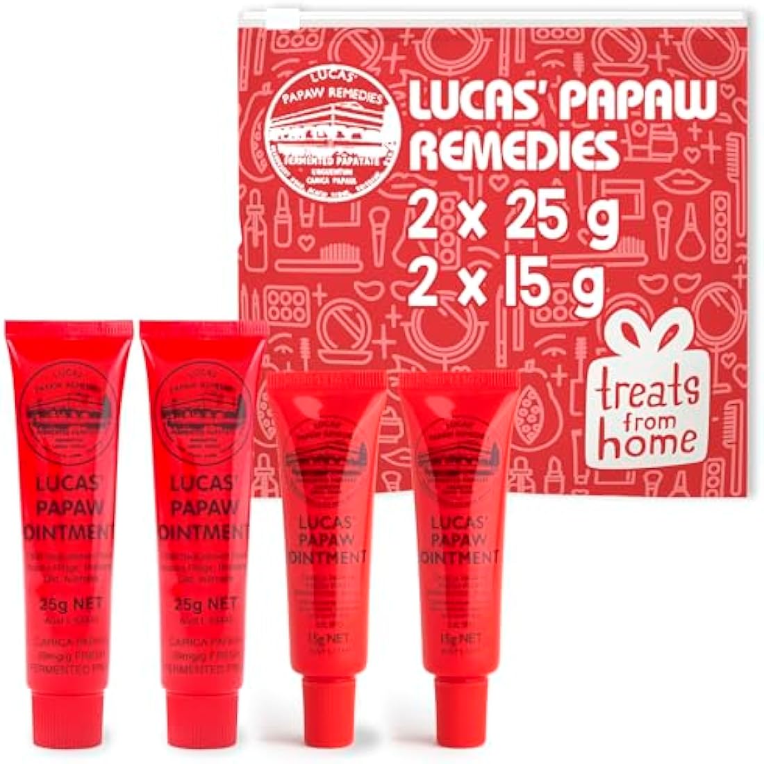Lucas Pawpaw Lip Ointment, Lucas Pawpaw Cream, Lucas Pawpaw Ointment for Lips & Dry Skin (2x15 Gram plus 2x25 Gram)
