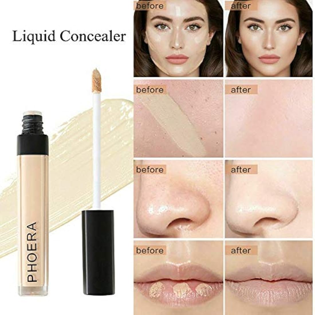 Phoera Full‑Coverage Matte Liquid Concealer – Waterproof, Oil‑Free Camouflage for Dark Circles, Acne Scars & Under‑Eye (110 - Dark Coffee)