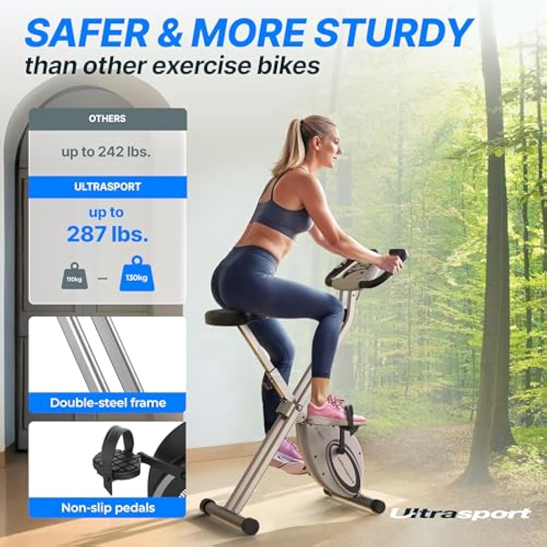 Ultrasport F-Bike Folding Exercise Bike - Extra Silent with Relax Foam Seat and LCD Display - Exercise Bikes for Home Use, Exercise Bike Foldable, Indoor Bike, Stationary Bike
