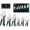 Shall 6-Piece Locking Pliers Set - 5", 7" & 10" Curved Jaw, 6-1/2" & 9-1/2" Long Nose, 6" C-Clamp - Two-Color TPR Handle, Roll Up Pouch Included