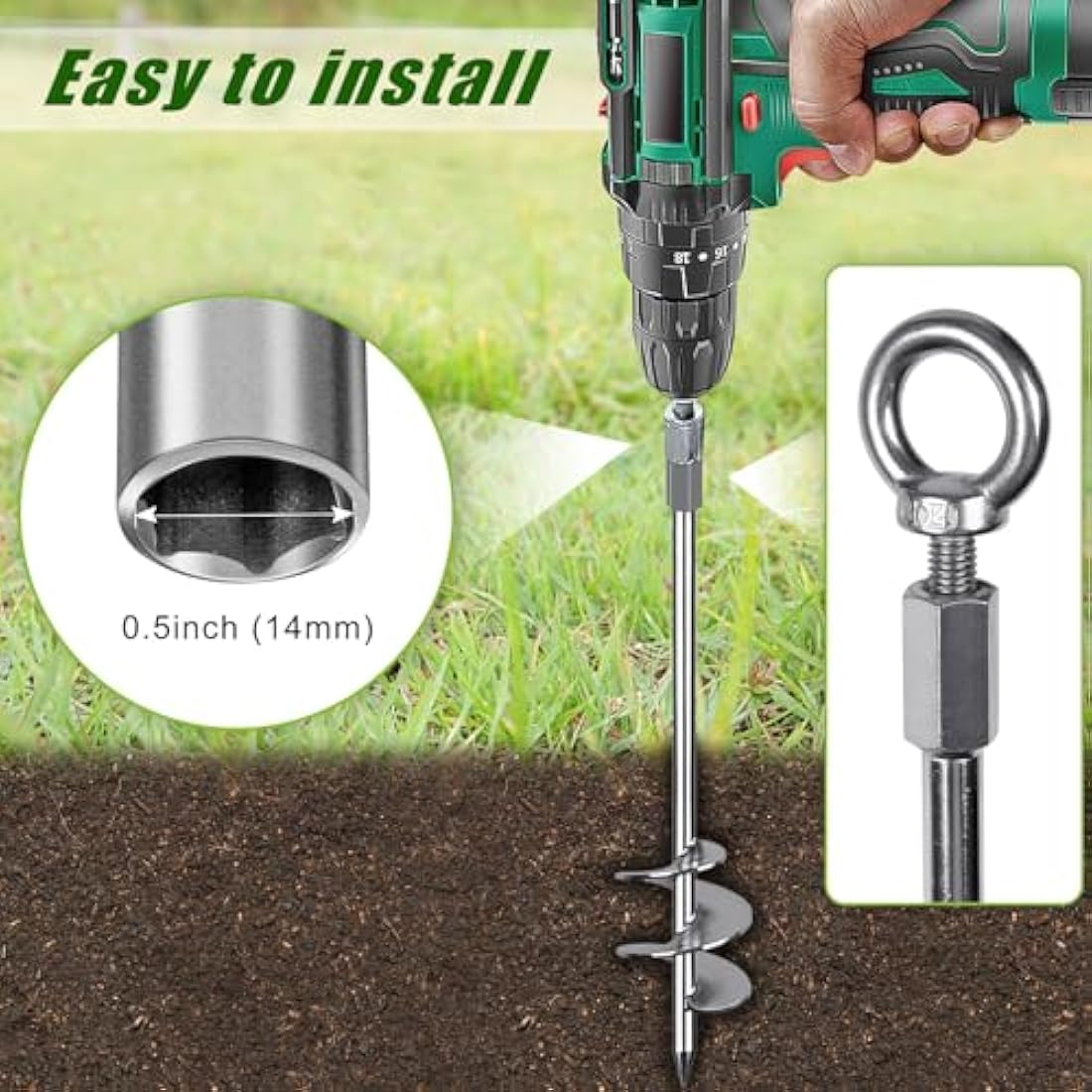 Insaga Tent Peg, Heavy Duty Ground Stake Metal Earth Anchor, 76cm Spiral Blade Screw in Trampolines Kit for Swing Kit/Camping/Shed/Dog/Carport with Fixed Loop Strap, 4 Pack