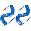 YOTOO 2 Pcs Air Compressor Hose Polyurethane Recoil 10m Long 6mm ID x 9.5mm OD with Bend Restrictor, 1/4" Europe Quick Coupler and Plug, Blue