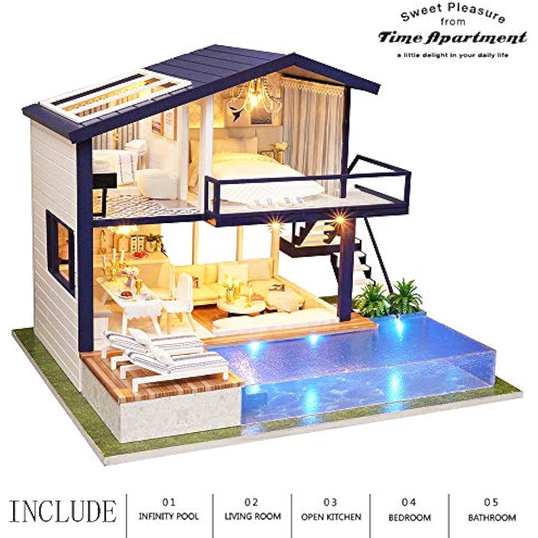 Spilay Diy Miniature House Kit, Wooden Dolls House Crafts Mini Handmade Kit with Dust Cover and Music Box, 1:24 Creative Room Idea Gift for Adult Friend Lover A066 (Time Apartment)