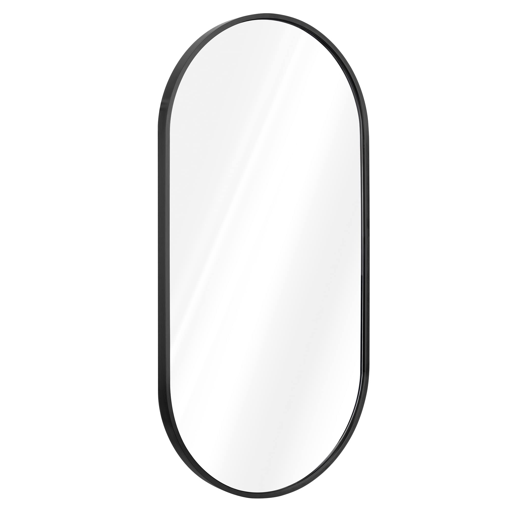 Navaris Oval Wall Mirror - 75 x 38 x 3 cm - Wall Mounted Hanging Mirror with Black Rustproof Aluminium Frame - Mirror for Bathroom Bedroom Hallway