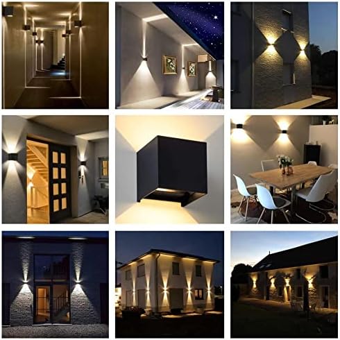 CANMEIJIA Outdoor Wall Lights 12W, Waterproof IP65 LED Outside Wall Lights Adjustable Beam Aluminum Black Indoor Wall Lamp 3000K Warm White for Garden Bathroom Bedroom Living Room Kitchen (4 Pack)