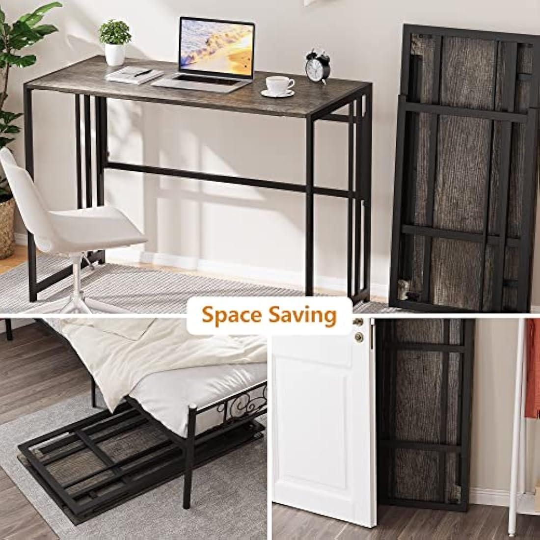 Ulifance Folding Computer Desk for Home Office No-Assembly Writing Desk (Black Oak)